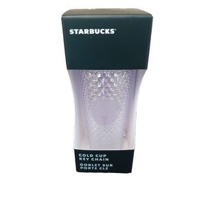STARBUCKS Summer IRIDESCENT WHITE  Studded Cold Cup Keychain  MIB